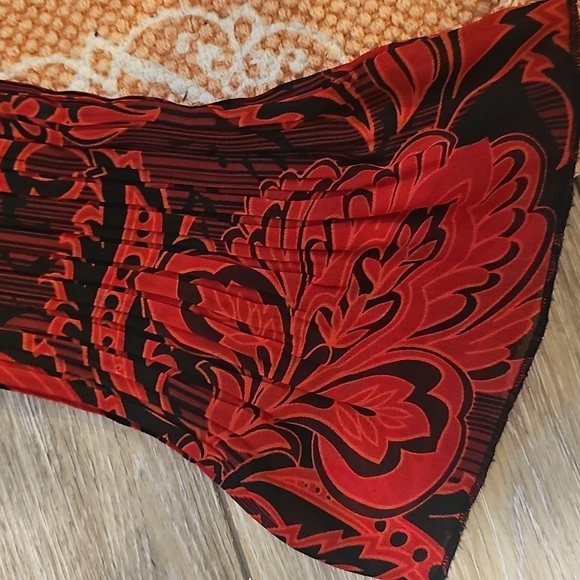 Cato Red and Black V-Neck, Floral Long Sleeve Ruffled Shirt, Indonesia, Size M - Picture 9 of 10